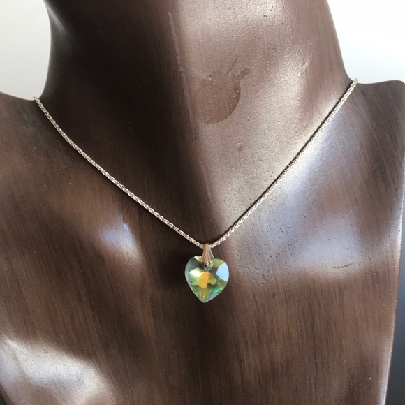 Swarovski Clear AB Crystal Heart Pendant 16” Chain - Picture 2 of 5